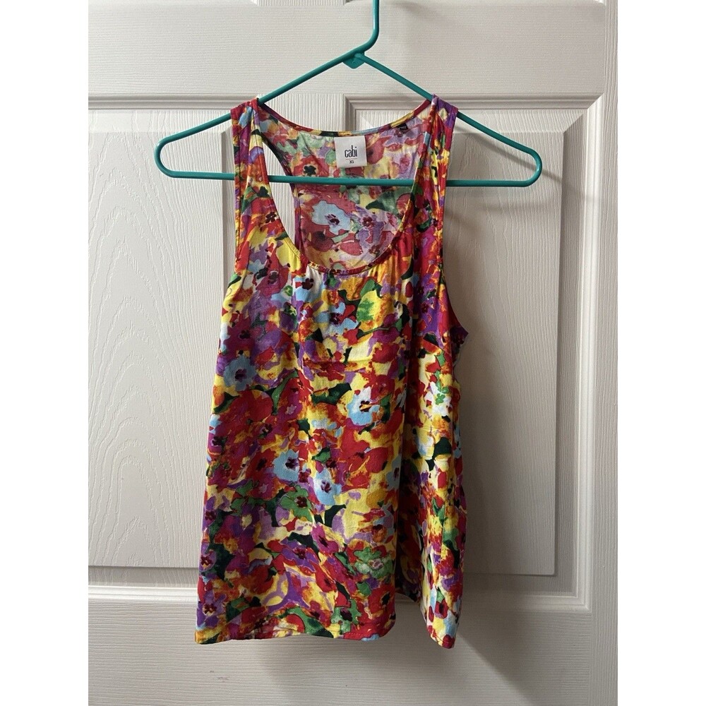 CABI Racer Back Tank Top Womens XS Colorful Floral Scoop Neck Red Blue Yellow